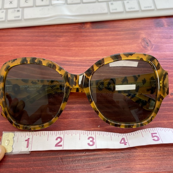 Saint Laurent Brown & Black Cheetah Tortoise Plastic Square Frame Sunglasses - Picture 10 of 13